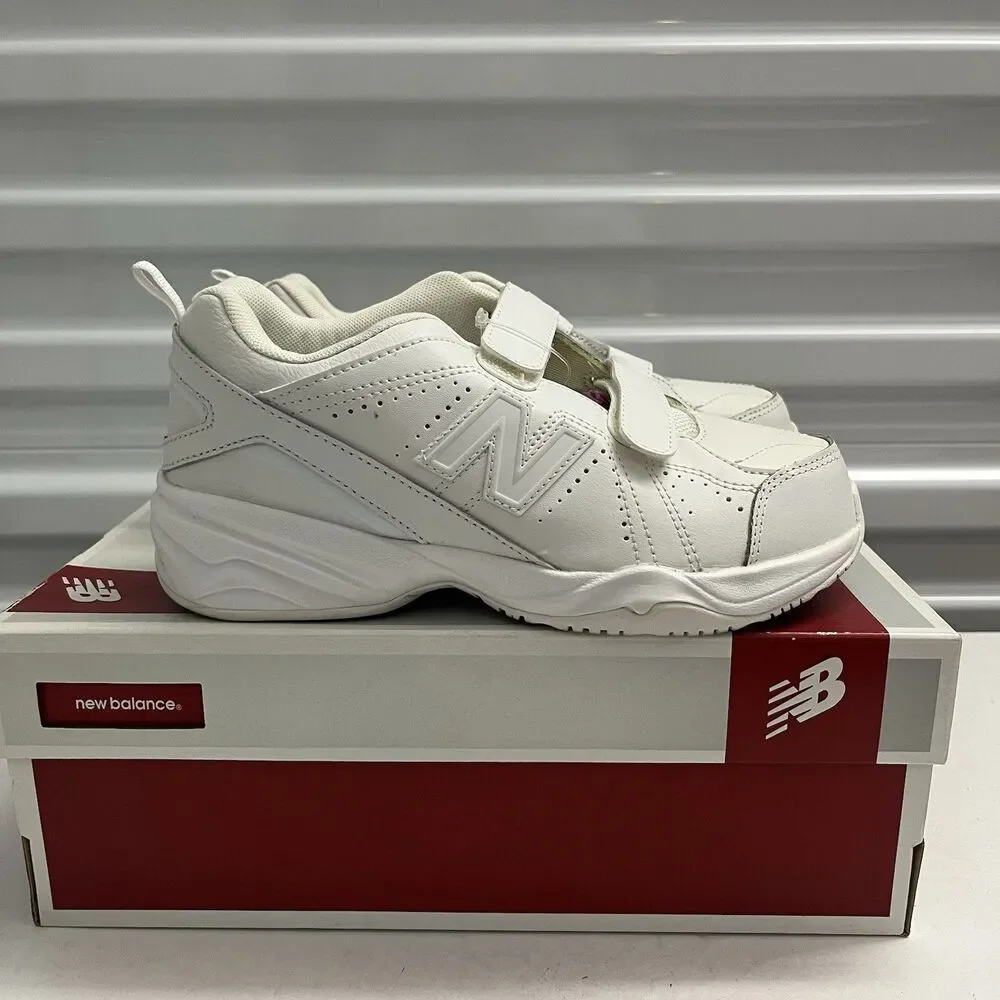 New Balance White 624 SZ 4 X Wide Big Kid Hook Loop Uniform Leather Shoes
